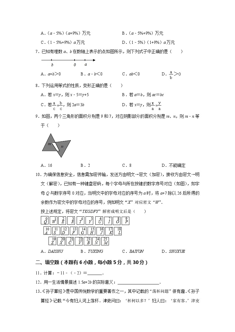 2020-2021学年浙江省台州市温岭市七年级（上）期中数学试卷 （word版 含答案）02