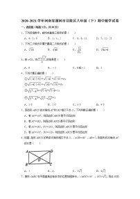 河南省漯河市召陵区2020-2021学年八年级下学期期中学业水平测试数学试题