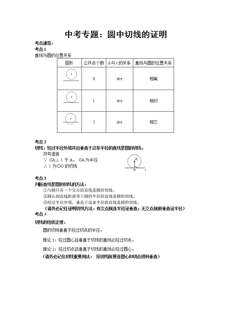 中考复习专题：圆中切线的证明01