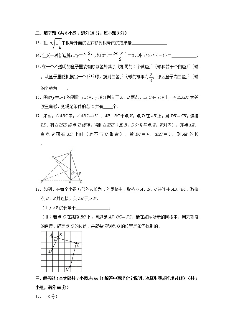 2021年天津市部分学校数学中考模拟测试卷     含解析03