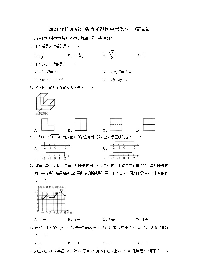 2021年广东省汕头市龙湖区中考数学一模试卷01