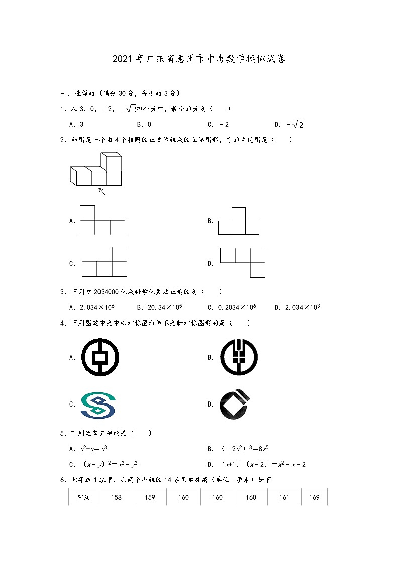 2021年广东省惠州市考中考数学模拟试卷01