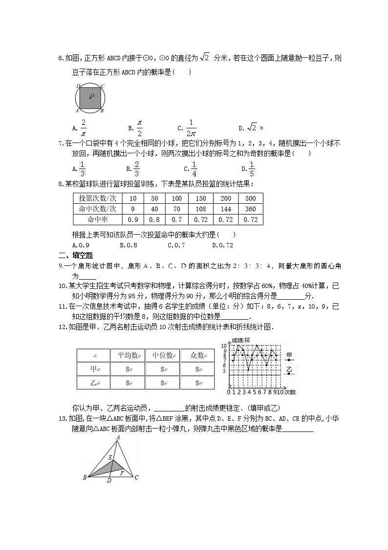 2021年中考数学考前强化练习八《数据调查、分析与概率初步》(含答案)02