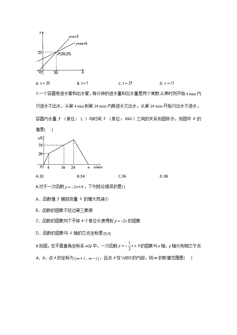2020-2021学年八年级下册数学冀教版单元测试第二十一章一次函数B卷02