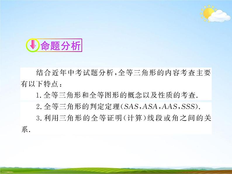 人教版中考数学专题总复习《全等三角形》练习题及答案精品教学课件PPT02