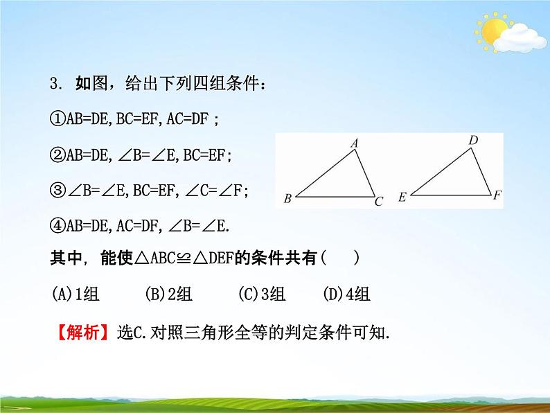 人教版中考数学专题总复习《全等三角形》练习题及答案精品教学课件PPT07