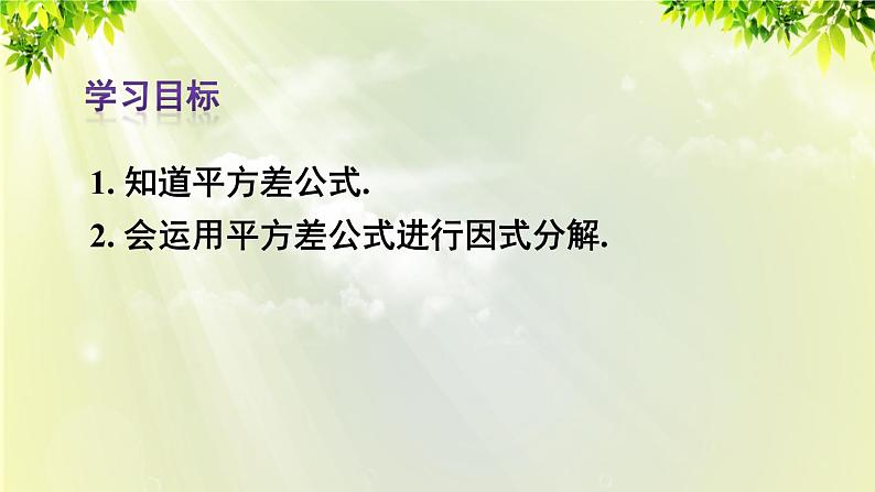 人教版八年级数学上册 第十四章 整式的乘法与因式分解  14.3.2 公式法 第1课时 利用平方差公式分解因式课件03