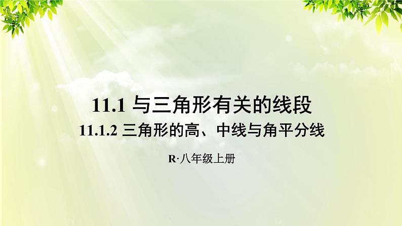 人教版八年级数学上册 第十一章 三角形  11.1.2 三角形的高、中线与角平分线课件01