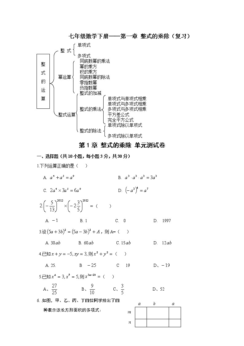 北师大版七年级数学下册期末测试卷大全带答案第1页