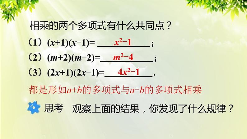 课件 人教版八年级数学上册 第十四章 整式的乘法与因式分解  14.2.1 平方差公式课件05