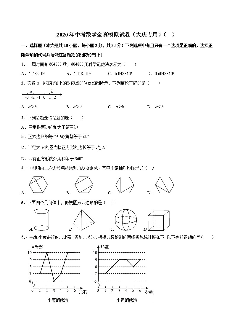 2020黑龙江省大庆市中考数学模拟试题含答案01