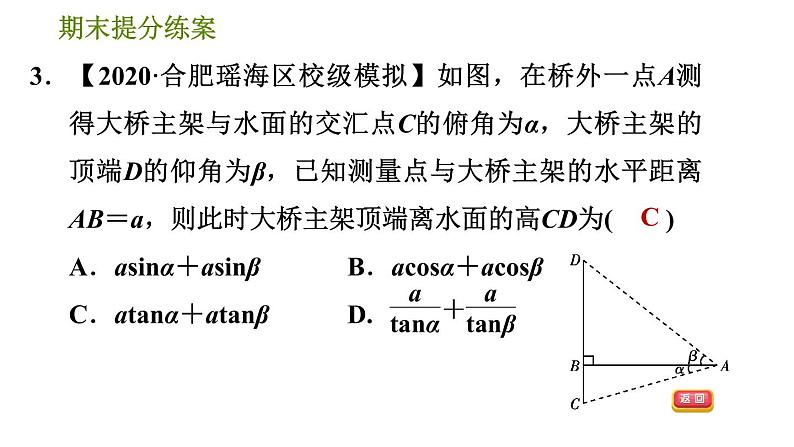 沪科版九年级上册数学课件 期末提分练案 第8课时　解直角三角形及其应用第6页