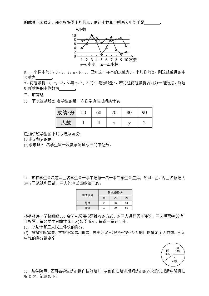 人教版数学八年级下册期末专题复习七　数据的分析第1课时  达标训练02