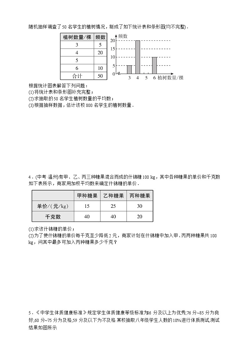 人教版数学八年级下册期末专题复习七　数据的分析第3课时  提升训练  求加权平均数的四种类型02