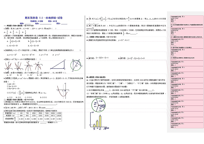 人教版2021年九年级上学期期末测试终极数学试卷2第1页