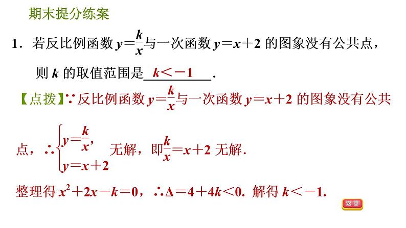 人教版数学九年级下册  1.4  《反比例函数巧用根的判别式解图象的公共点问题》训练课件（含答案）03