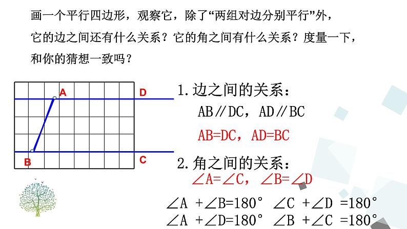 人教版数学八年级下册第十八章平行四边形18.1.1 第1课时 平行四边形的边、角的特征课件06