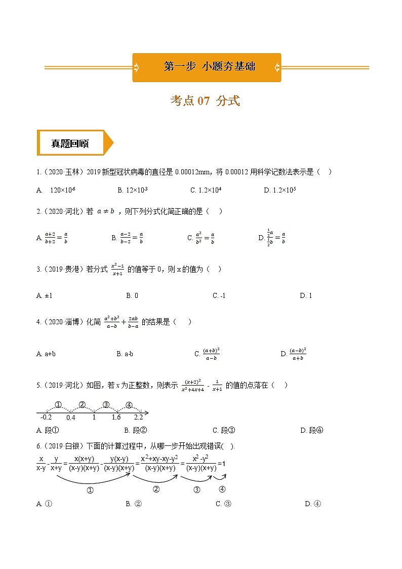 考点07  分式—2021年《三步冲刺中考•数学》（全国通用）之第1步小题夯基础（原卷+解析）01