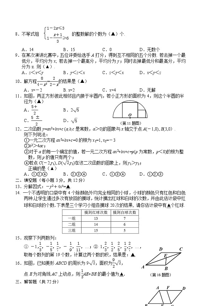 2021年湖北省巴东县中考适应性考试数学试题02