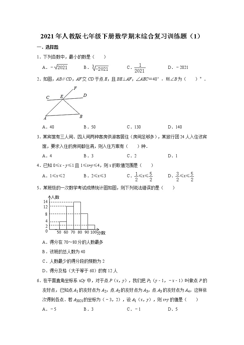 2021年人教版七年级下册数学期末综合复习训练题（1）（含答案）01