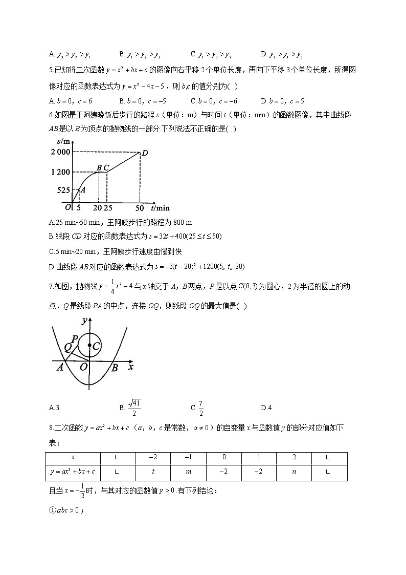 2021届中考数学专题专练之函数（八）二次函数B卷02