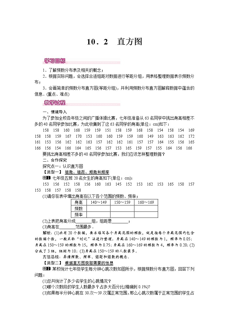 人教版数学七年级下10.2 直方图 1 教案第1页