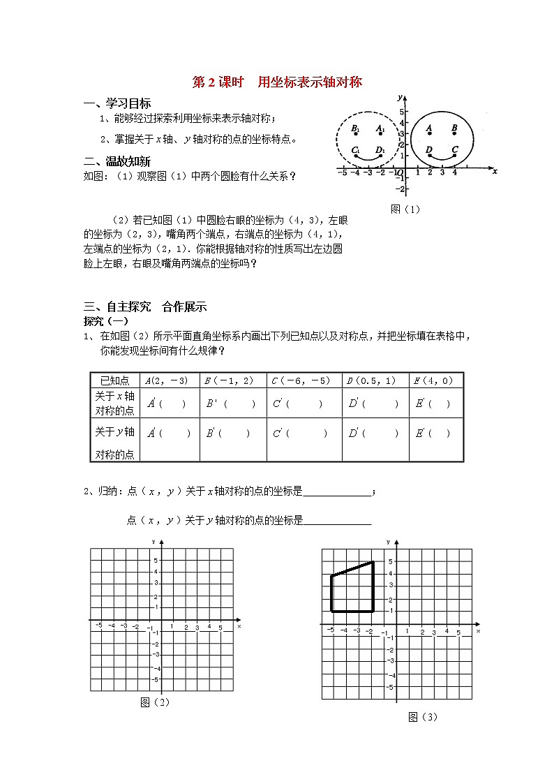 人教版数学八年级上13.2  第2课时 用坐标表示轴对称 学案01