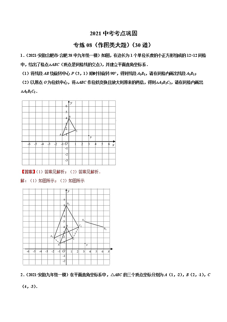 专练08（作图类大题）（30题）-2021年中考数学考点巩固（通用版）（原卷、解析版）01