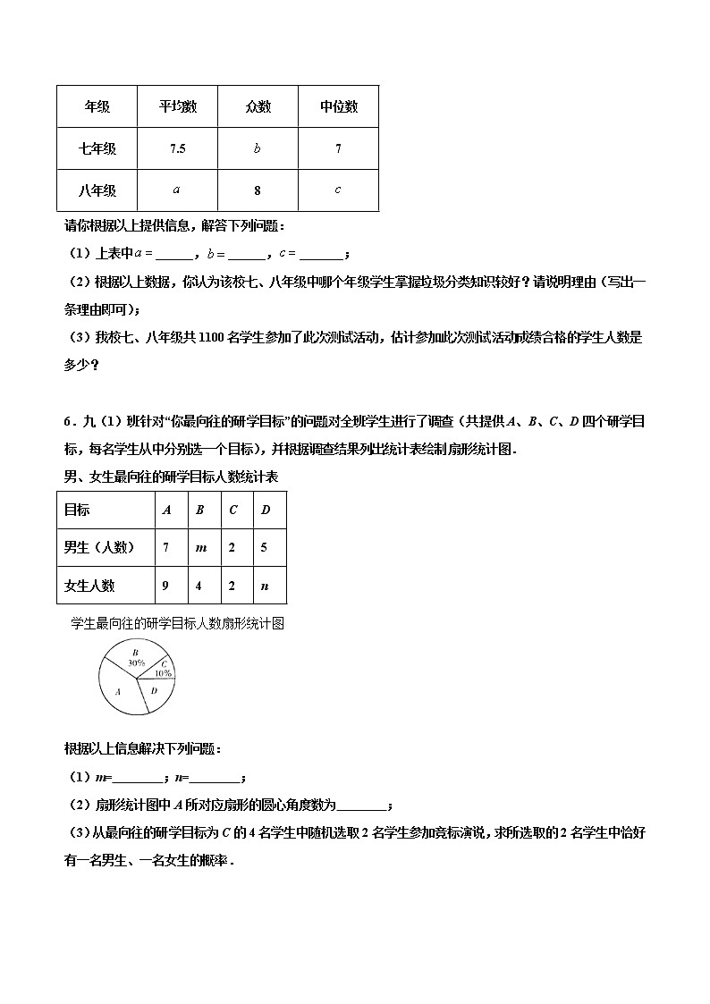 专练10（统计与概率大题）（30题）-2021年中考数学考点巩固（通用版）（原卷、解析版）03