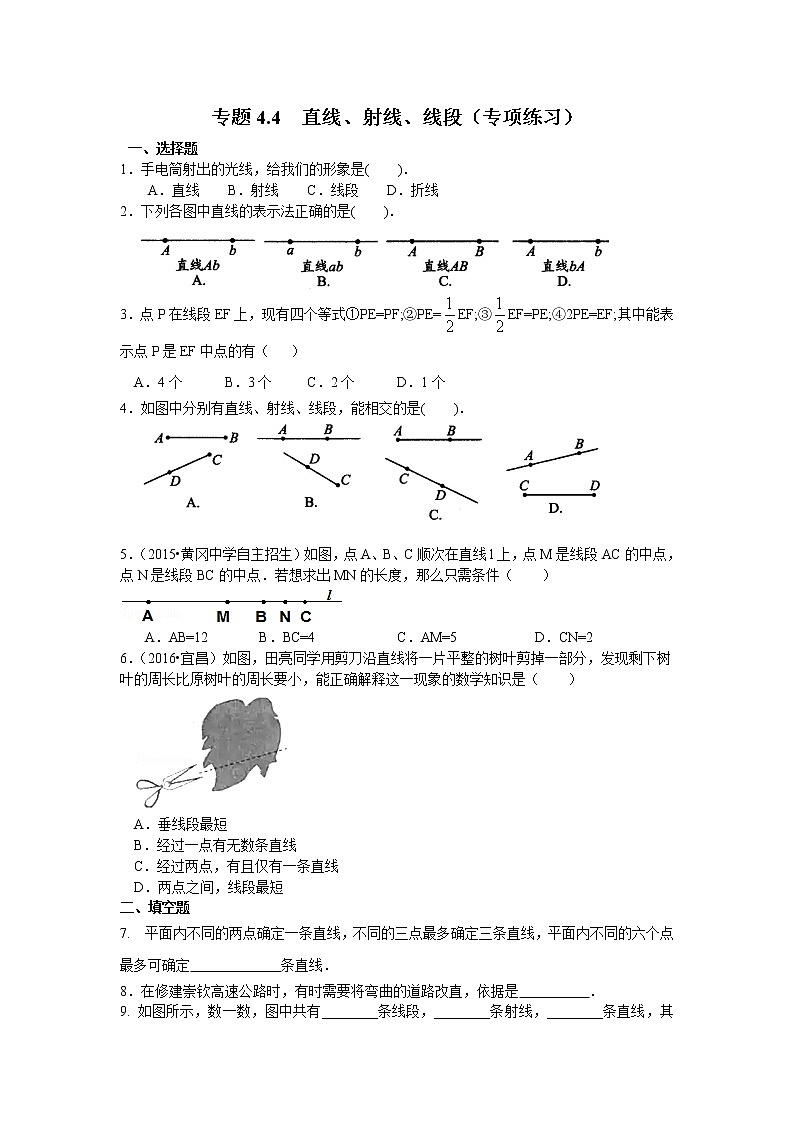 专题4.4 直线、射线、线段（专项练习）七年级数学上册基础知识专项讲练（人教版）第1页