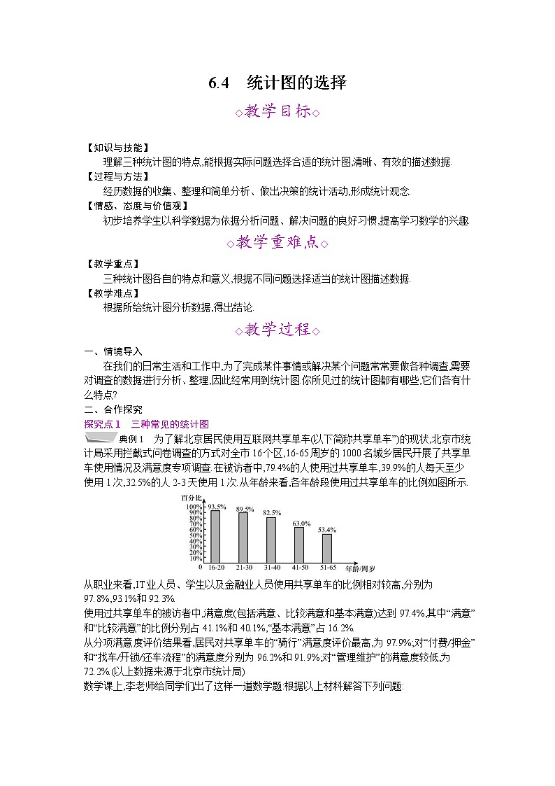 2021秋北师大版七年级数学上册教案：6.4  统计图的选择01