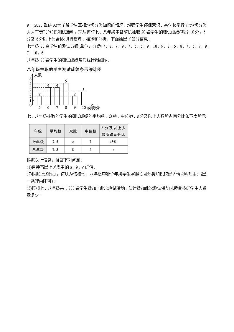 人教版数学八年级下册第20章 数据的分析 专项训练03