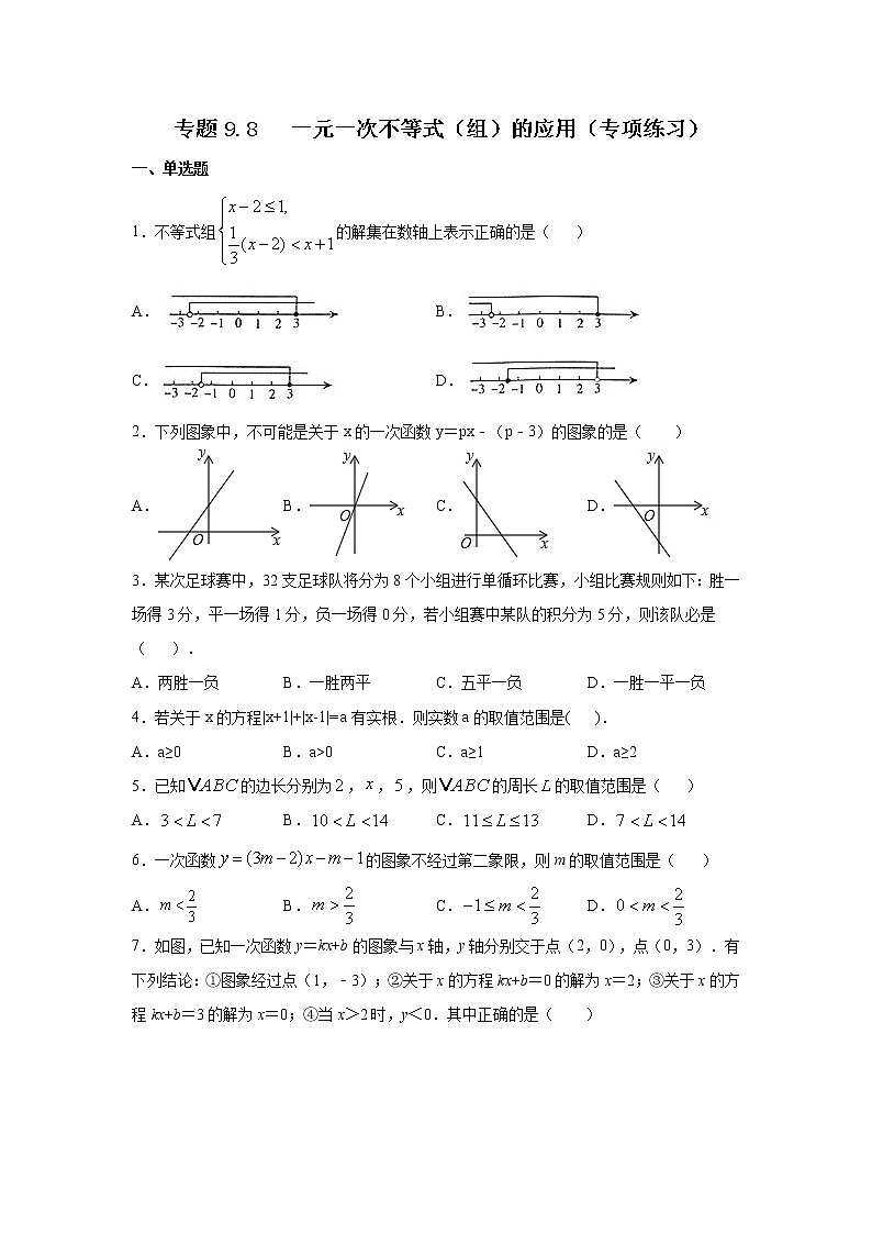 专题9.8 一元一次不等式（组）的应用（专项练习）-2020-2021学年七年级数学下册基础知识专项讲练（人教版）01