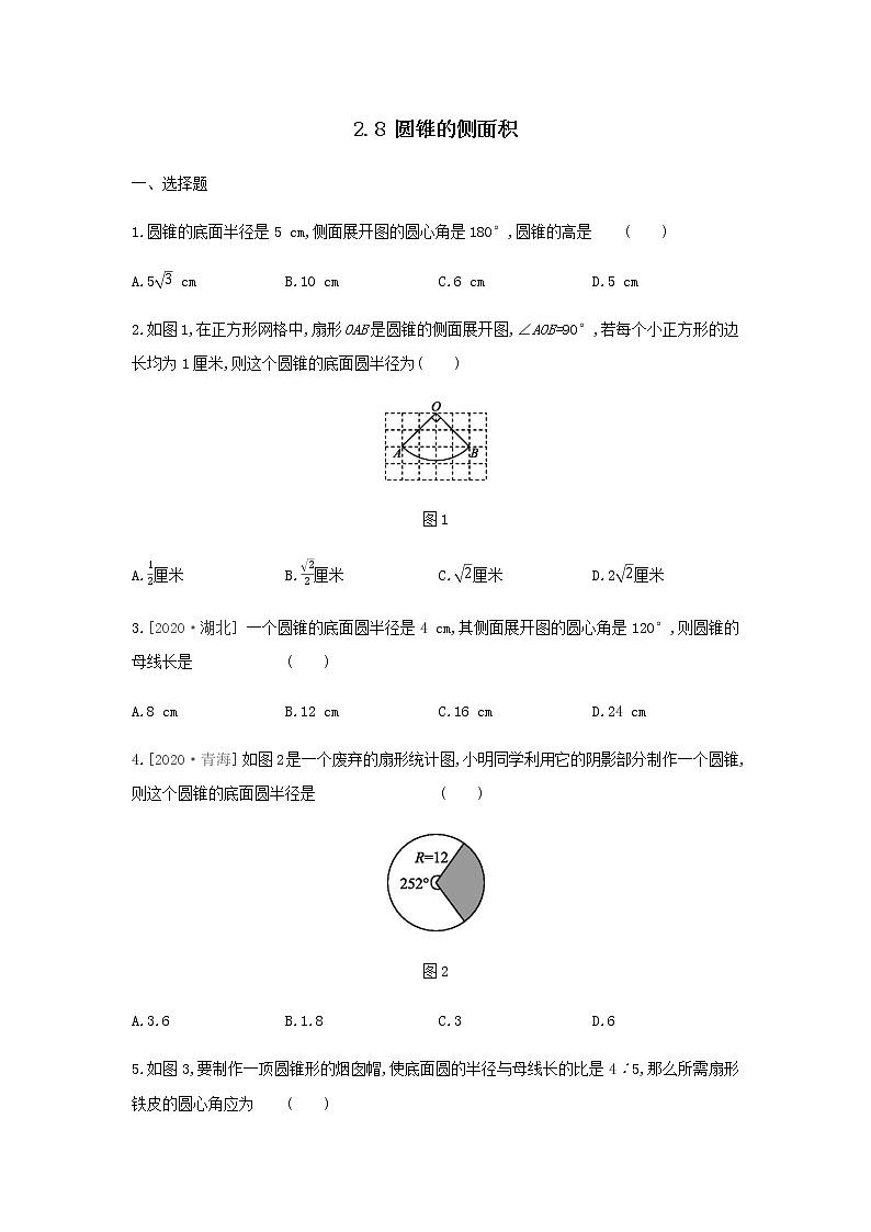 苏科版九年级上册数学同步练习 2.8圆锥的侧面积01
