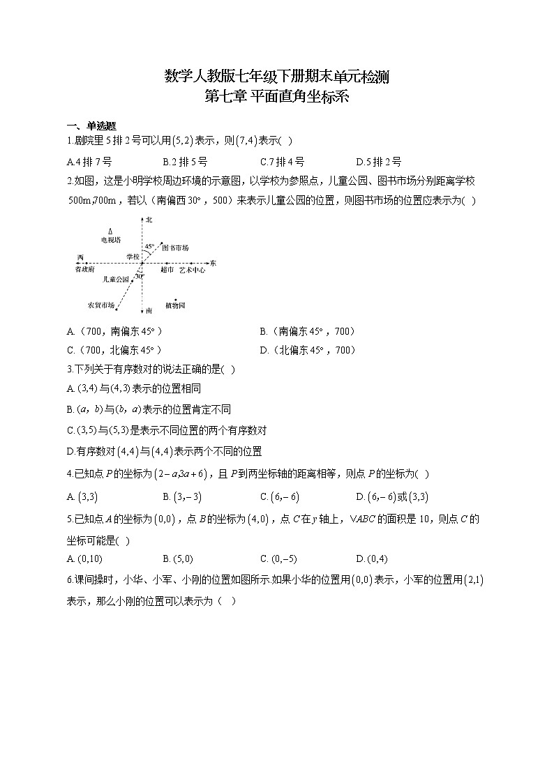 数学人教版七年级下册期末单元检测 第七章 平面直角坐标系01