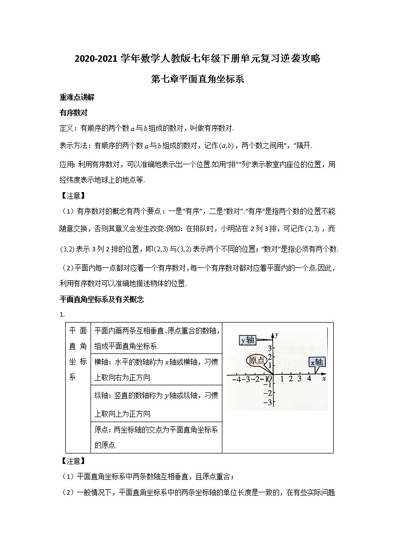 2020-2021学年数学人教版七年级下册单元复习逆袭攻略第七章 平面直角坐标系 学案01