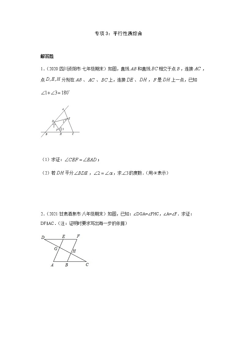 专项03 平行性质综合七年级数学下册培优专项（人教版） 试卷练习01