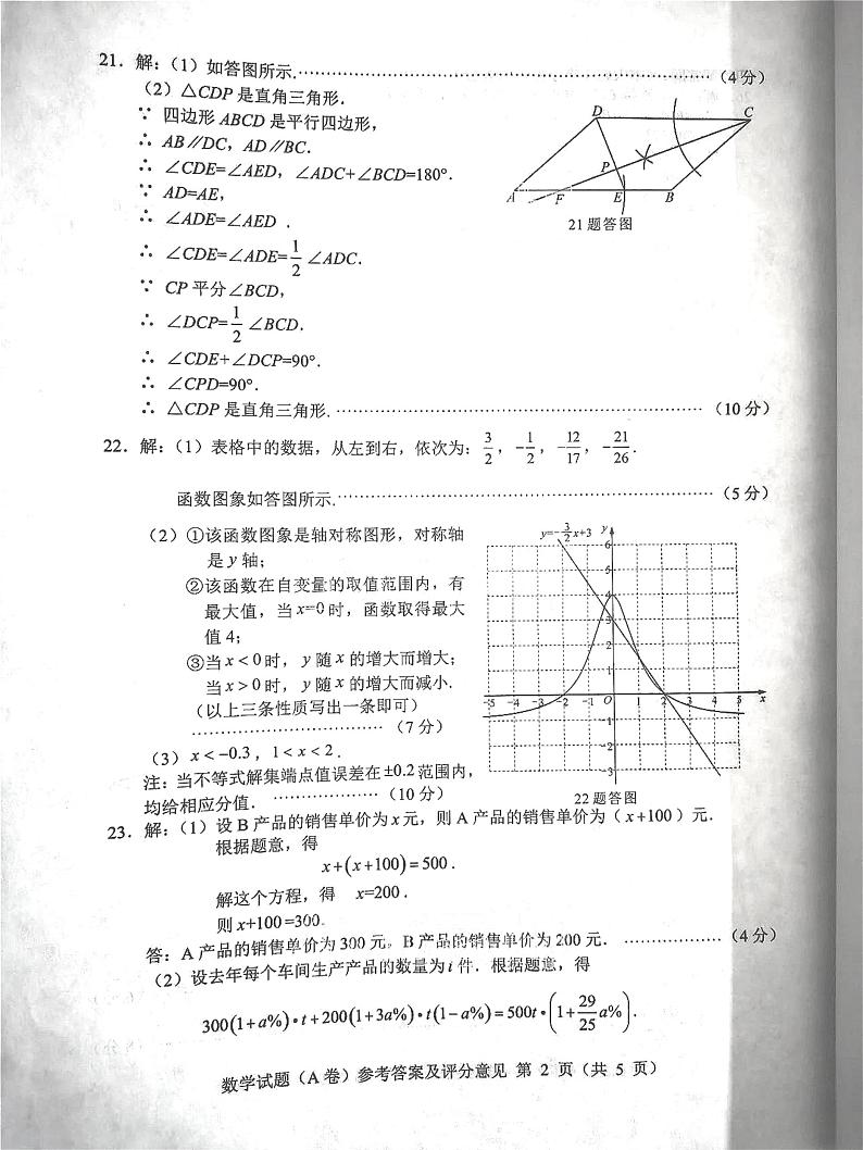 2021年重庆市中考数学真题卷及答案（A卷）（图片版）02