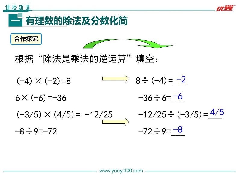 人教版数学七年级上册1.4.2 第1课时 有理数的除法法则课件04