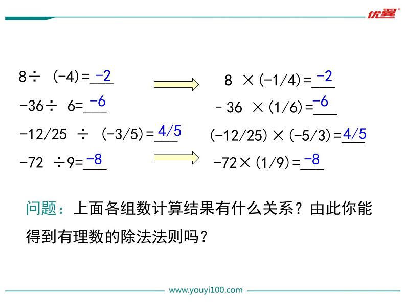 人教版数学七年级上册1.4.2 第1课时 有理数的除法法则课件05