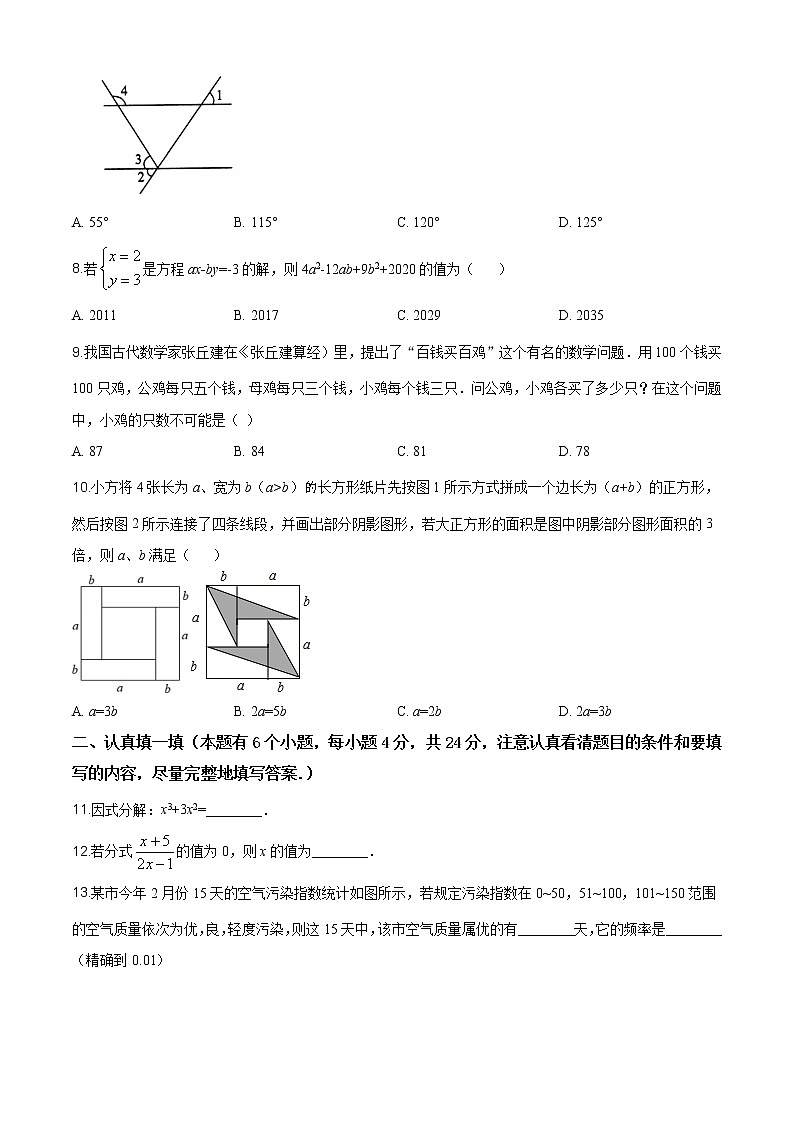 浙江杭州拱墅区余杭区2019-2020学年七年级下学期期末数学试题第2页
