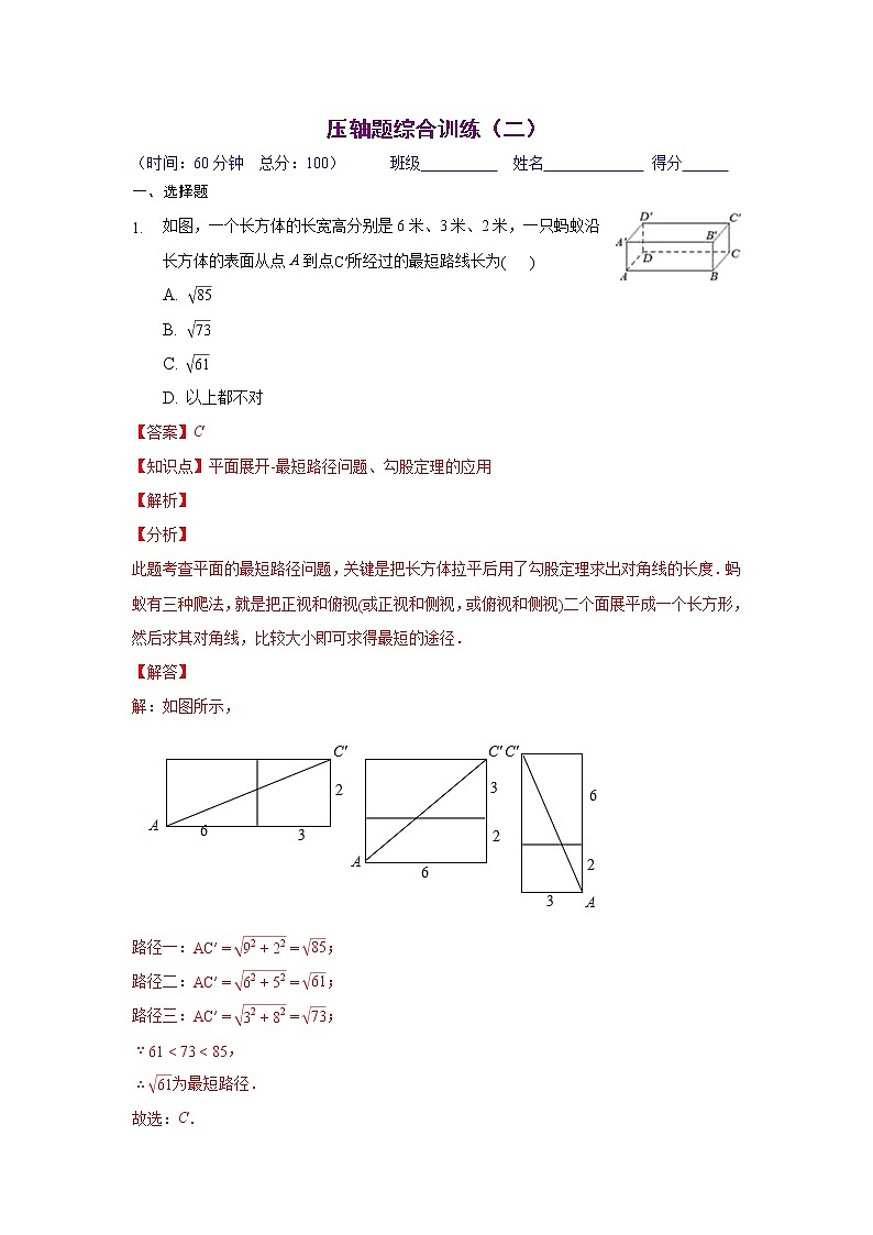 压轴题综合训练（二）（解析版）八年级数学下学期期末考试压轴题专练（人教版，尖子生专用）01
