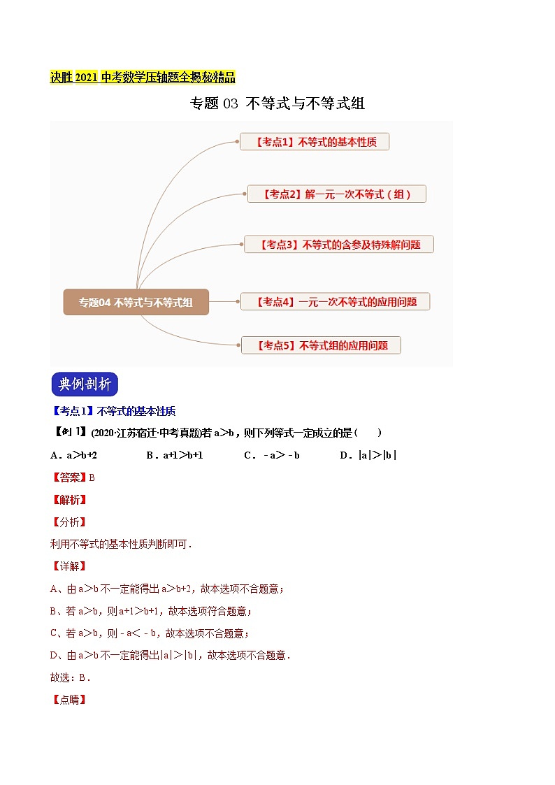 决胜2021年中考数学压轴题全揭秘专题03不等式与不等式组含答案解析.docx01