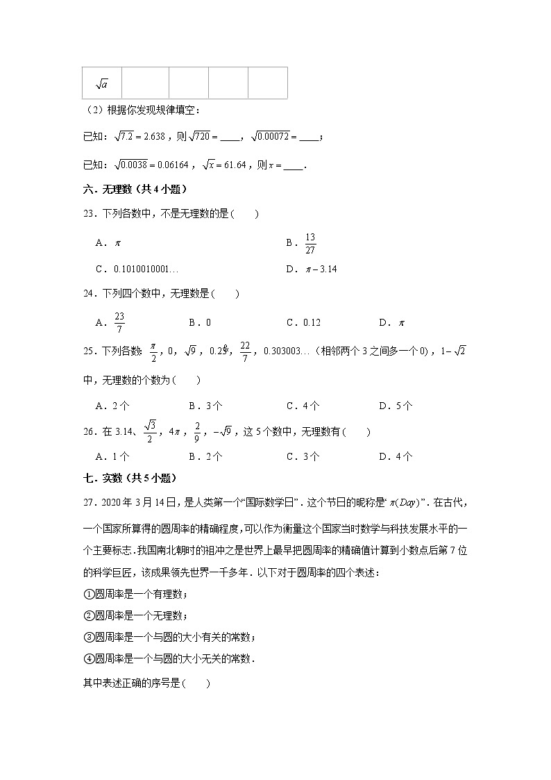 人教版2020-2021学年七年级数学下册期末复习实数知识点专练（含解析）03