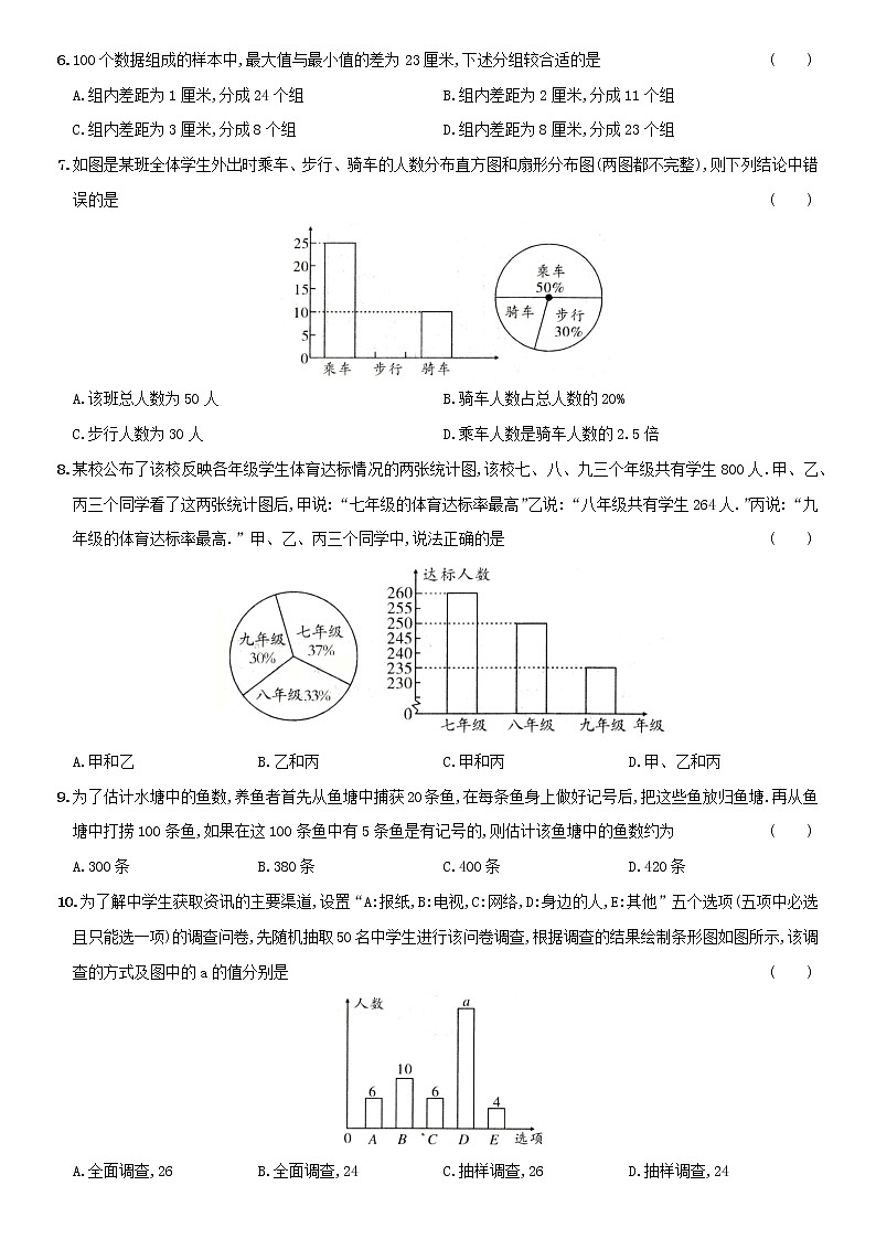 2020-2021学年人教版七年级下学期数学期末复习巩固提升卷（三）统计02