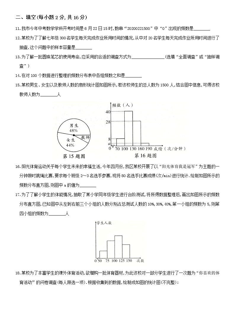 2020-2021学年人教版七年级下学期数学期末复习巩固提升卷（三）统计03