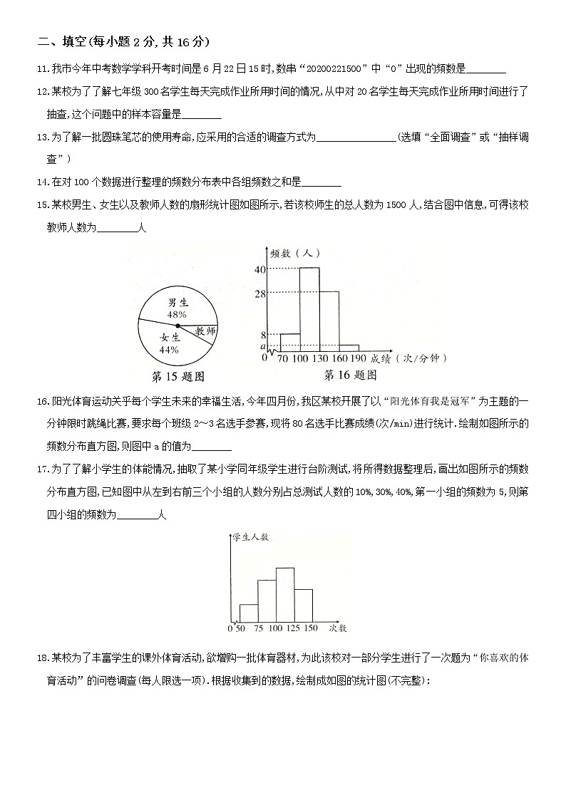 2020-2021学年人教版七年级下学期数学期末复习巩固提升卷（三）统计03