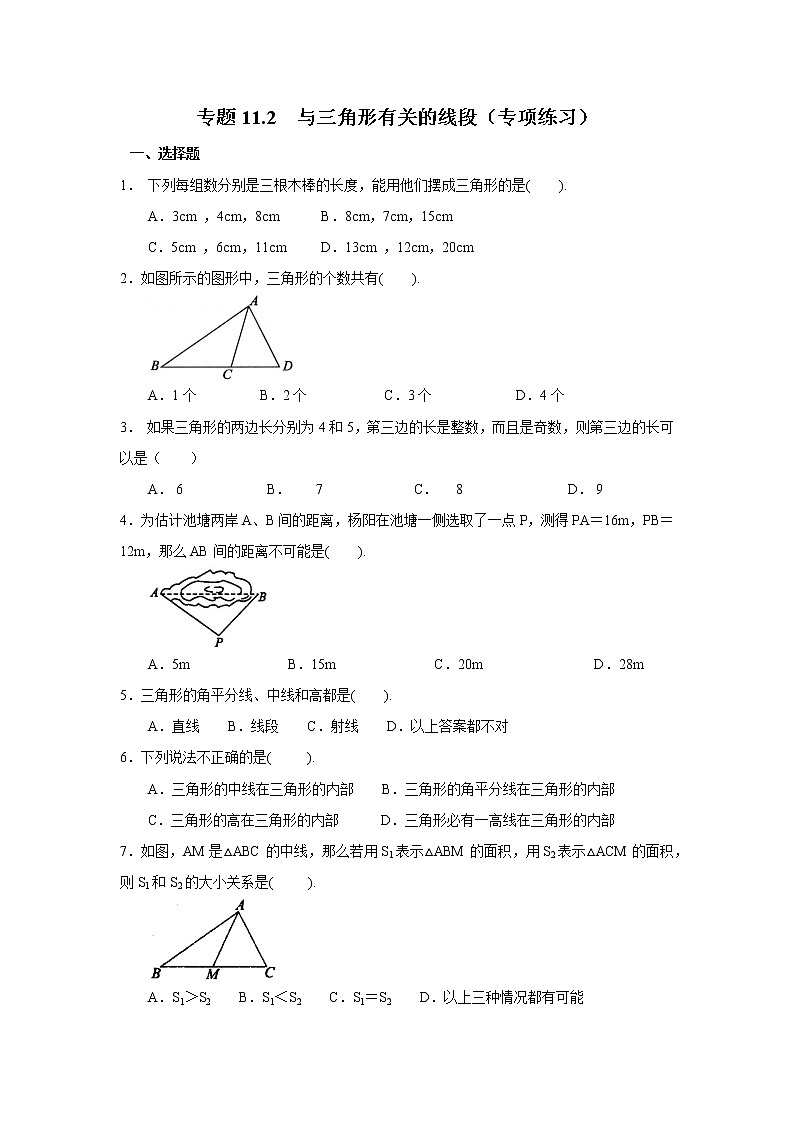 专题11.2 与三角形有关的线段（专项练习）八年级数学上册基础知识专项讲练（人教版）01