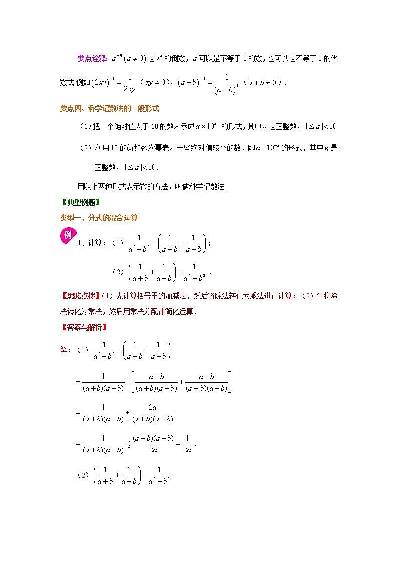 教案 专题15.7 分式的混合运算、整数指数幂（知识讲解）八年级数学上册基础知识专项讲练（人教版）02