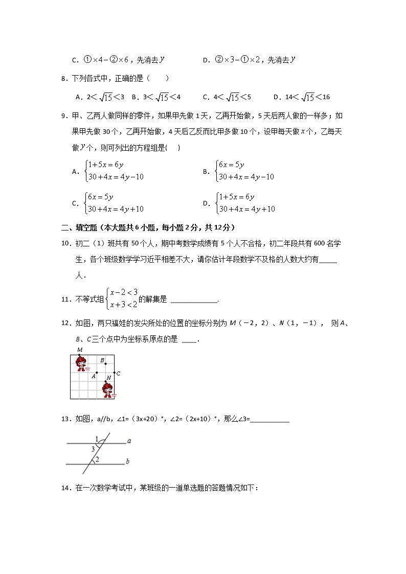 2020-2021学年人教版七年级下册数学期末冲刺试卷9（word版 无答案）02